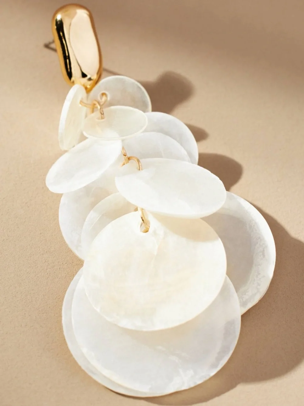 Anthropologie Gold and Ivory Layered Shell Drop Earrings - Picture 2 of 5